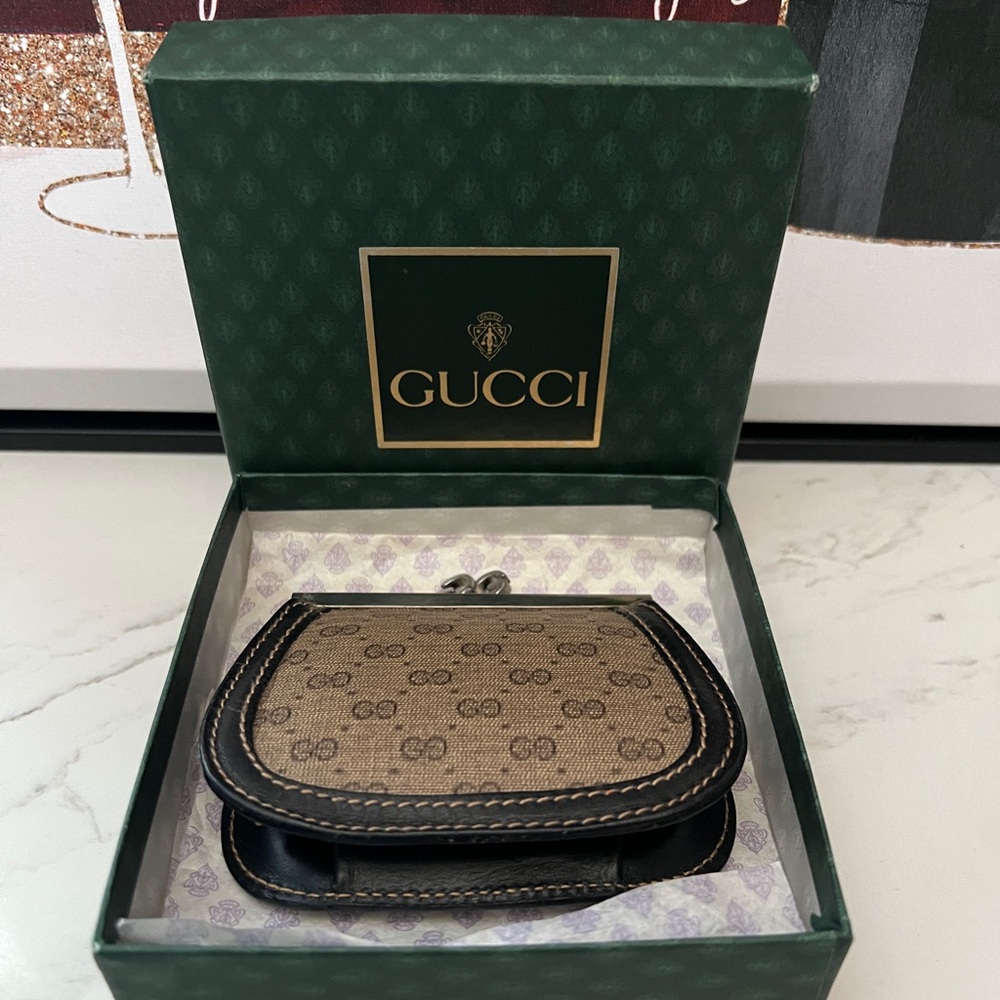 Vintage Gucci Mico Monogram GG Kisslock Coin Case + Box